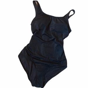 Black One Piece Ribbed Swimsuit